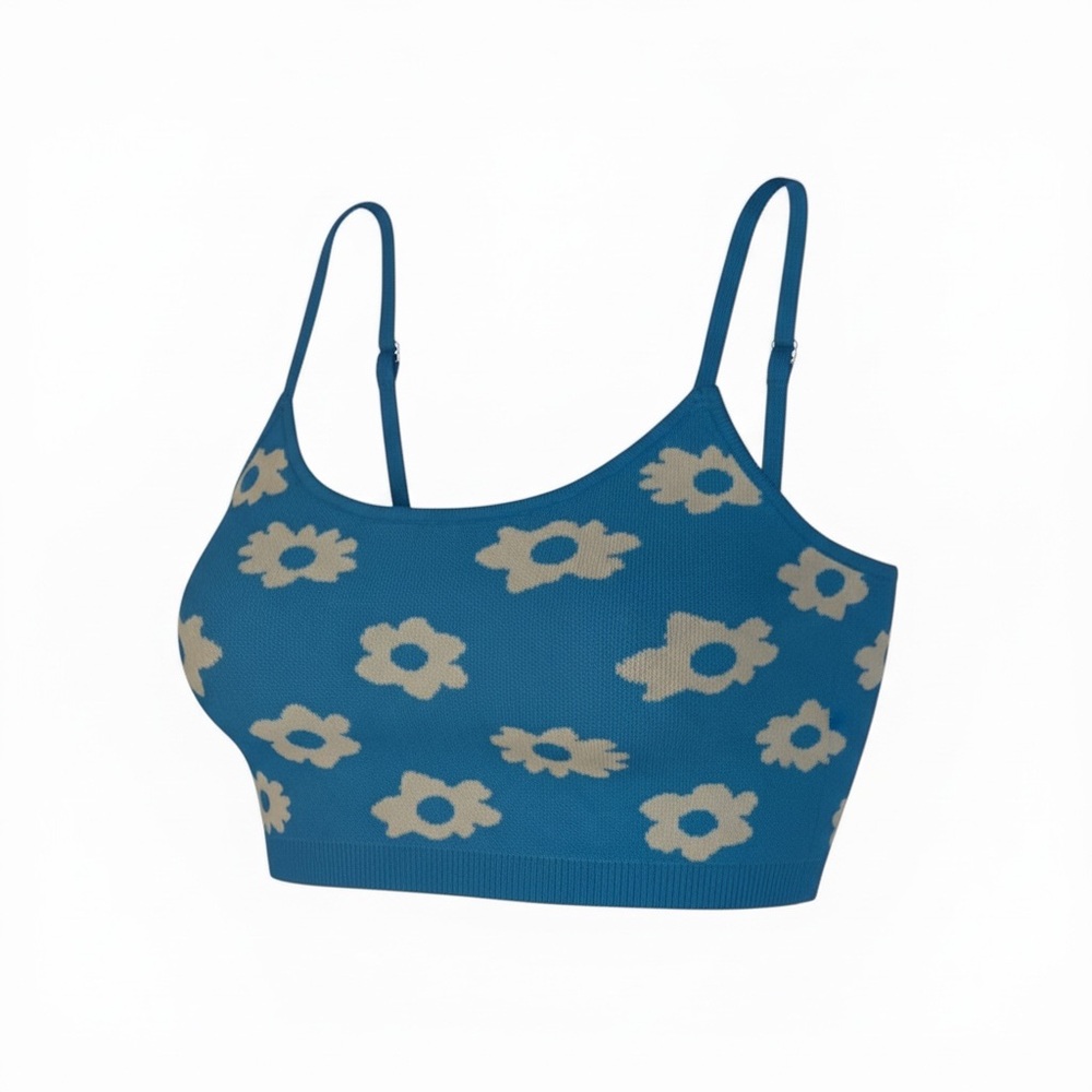 Blue Blush Floral Knit Crop Top